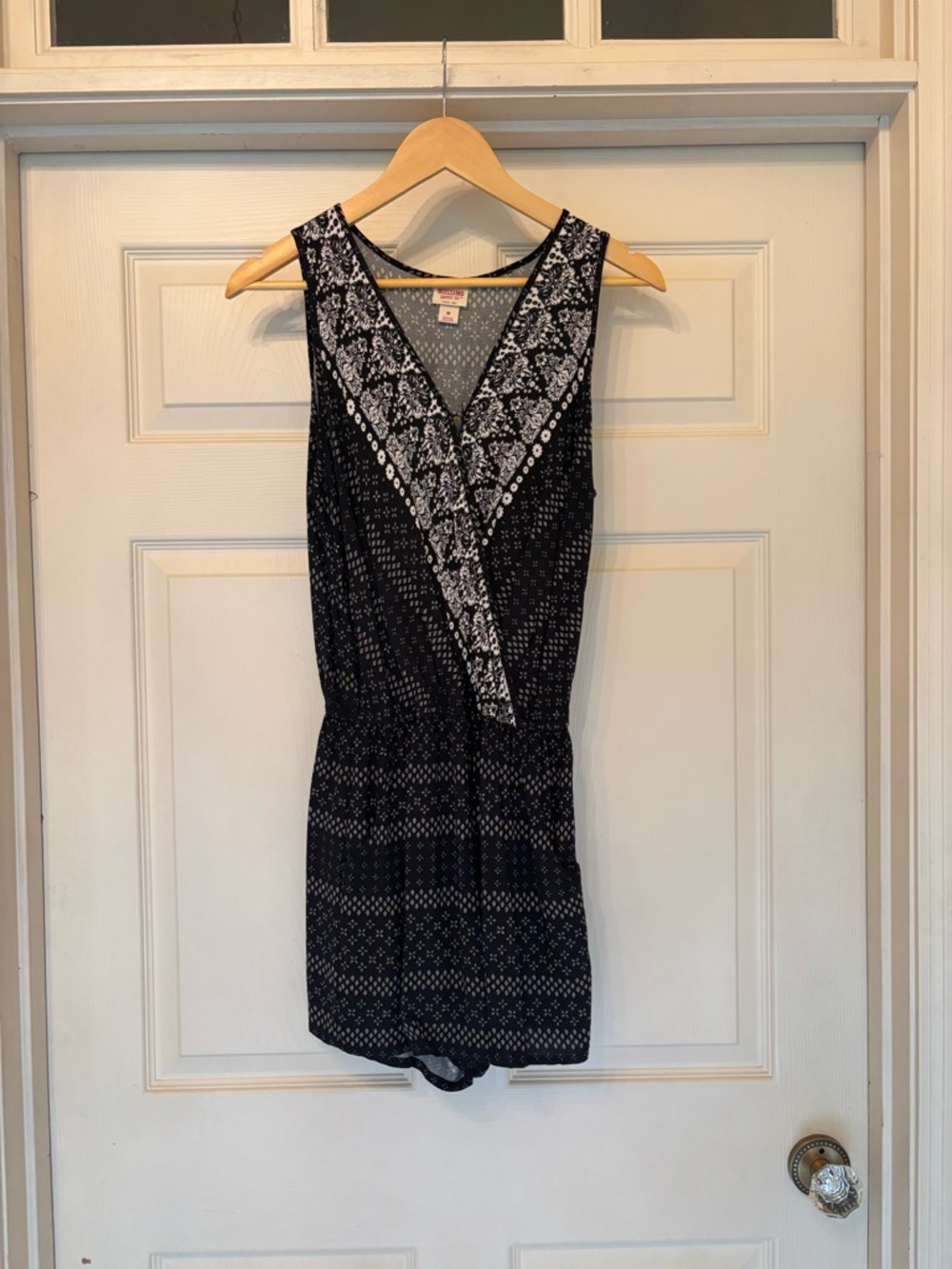 Black and White Patterned Sleeveless Romper